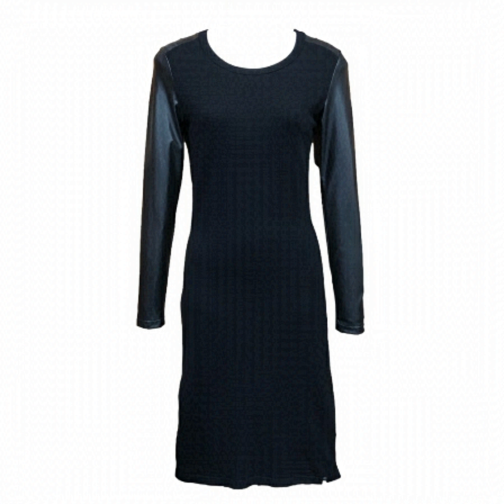 Rudsak black vegan leather sleeve knit dress XS sweater dress cozy minimalist